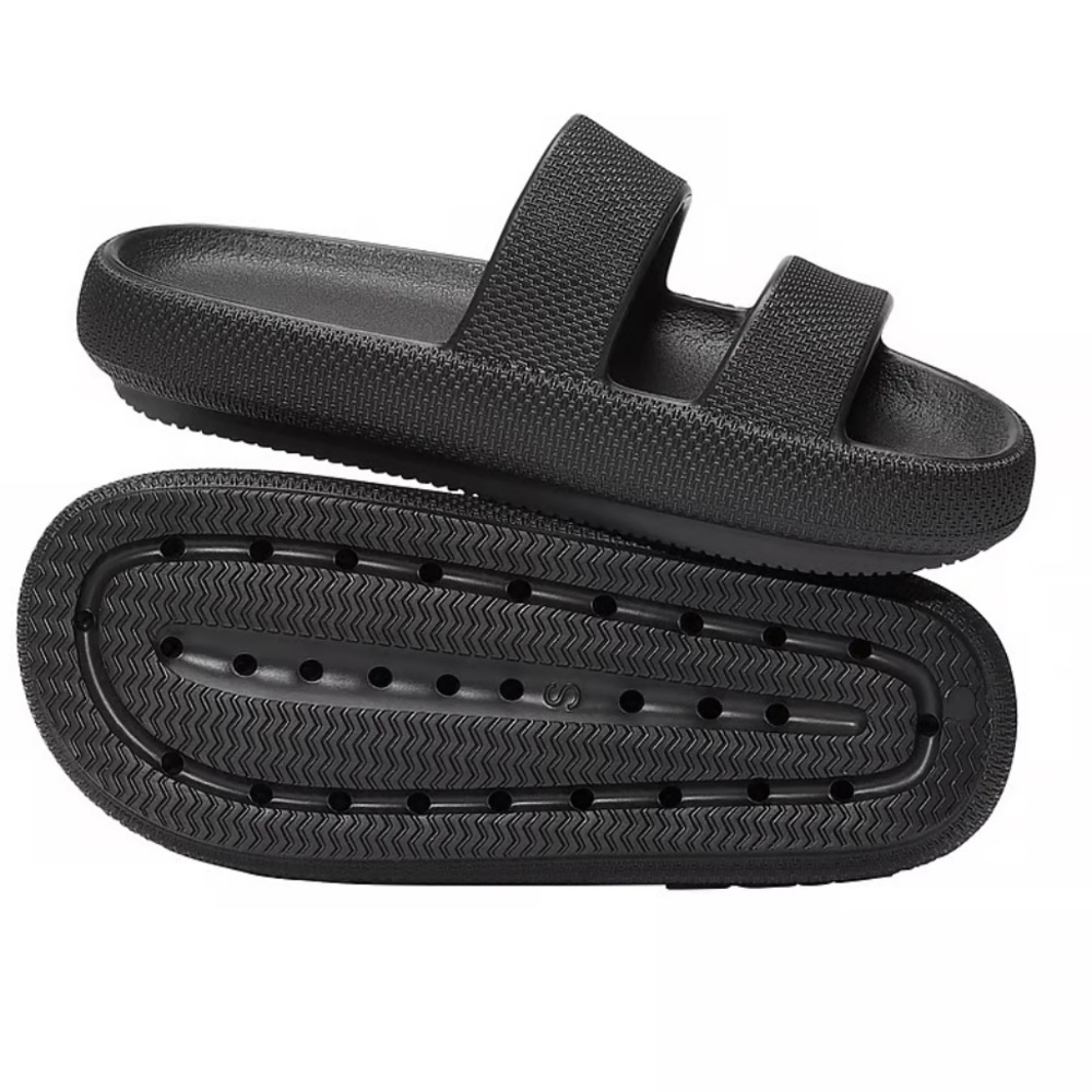 PINK Victoria Secret Double Strap Pillow Slides In Pure Black Medium 7/8